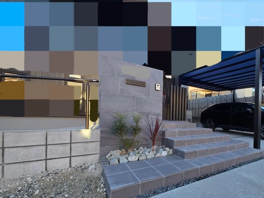 重厚感と統一感のあるシンプルモダン外構