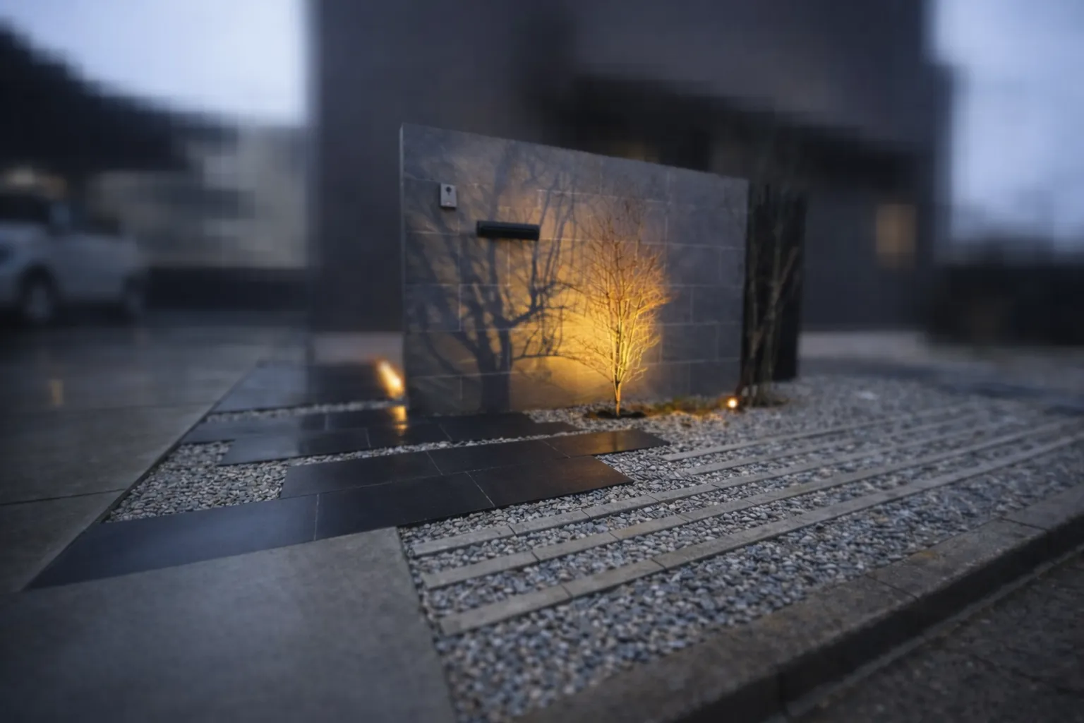 陰影で魅せる、モダン外構とライトアップ演出